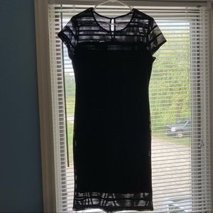 Black Stripped Mesh Sheath Dress (partially lined)